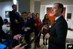 Rep. Adam Schiff of California, the ranking Democrat on the House Intelligence Committee, speaks to reporters, on Capitol Hill in Washington.