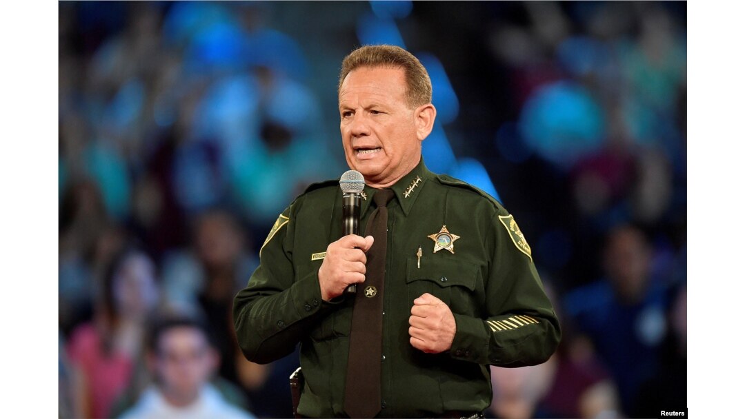 FILE - Broward County Sheriff Scott Israel speaks before the start of a CNN town hall meeting in Sunrise, Florida, Feb. 21, 2018.