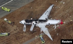 An Asiana Airlines Boeing 777 plane is seen in this aerial image after it crashed while landing at San Francisco International Airport in California on July 6, 2013.