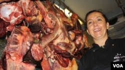 Braeside Butchery owner Caroline McCann in Johannesburg. (Darren Taylor for VOA News)