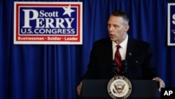 Rep. Rep. Scott Perry, R-Pa., speaks during a campaign event in Lititz, Pennsylvania, Oct. 24, 2018. 
