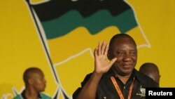 Cyril Ramaphosa celebrates his election as party Deputy President at the National Conference of the ruling African National Congress in Bloemfontein, South Africa, December 18, 2012.