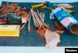 Fireworks found inside a backpack belonging to Dzhokhar Tsarnaev are seen in a handout photo released by the FBI, May 2, 2013.