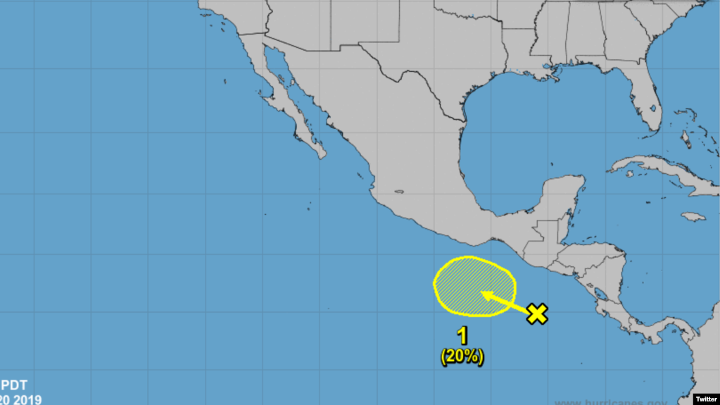 Imagen del Centro Nacional de Huracanes, sobre la ubicación de la tormenta subtropical Andrea, la primera tormenta con nombre de la temporada atlántica 2019.