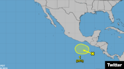 Imagen del Centro Nacional de Huracanes, sobre la ubicación de la tormenta subtropical Andrea, la primera tormenta con nombre de la temporada atlántica 2019.