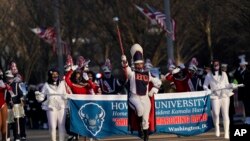 The Howard University marching band performs during the Presidential Escort, part of Inauguration Day ceremonies Wednesday, Jan. 20, 2021, in Washington. (AP Photo/Carolyn Kaster)