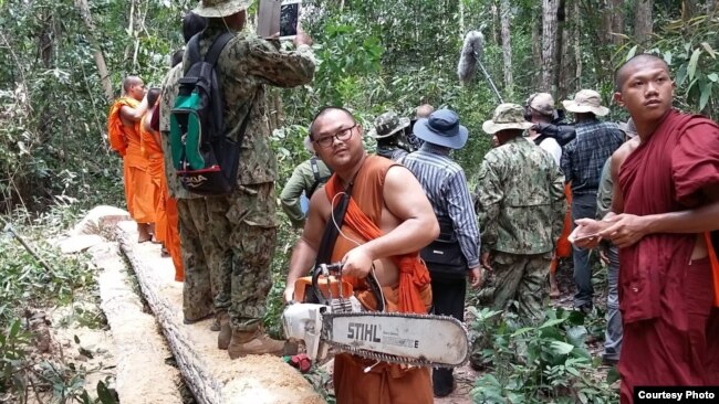 FILE PHOTO - Activist monk Bor Bet on patrol in Prey Lang forest in Preah Vihear province, Cambodia, 2018. (Courtesy photo)