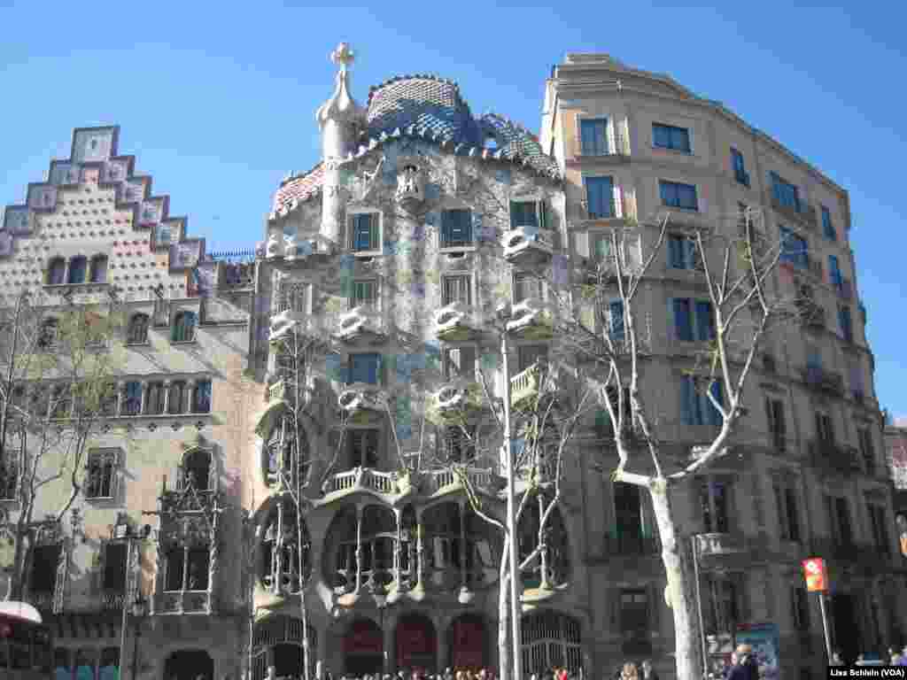 The facade of Casa Batllo, by Catalan architect Antoni Gaudi, has an organic skeletal quality leading locals to refer to it as the House of Bones, in Barcelona. 