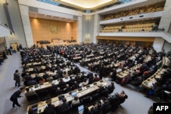 FILE - A general view at the opening of the World Health Assembly, with some 3,000 delegates from its 194 member states in Geneva, Switzerland, May 23, 2016.