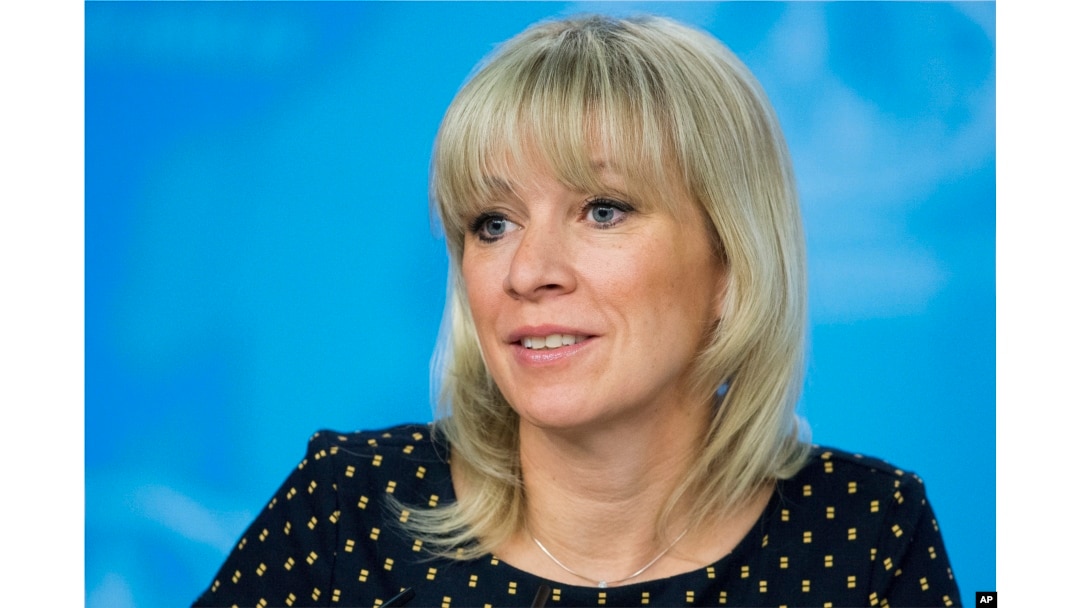 FILE - Russian Foreign Ministry spokesperson Maria Zakharova attends Russian Foreign Minister Sergey Lavrov's annual roundup news conference summing up his ministry's work in 2017 in Moscow, Russia, Jan. 15. 2018.