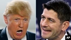 Ứng viên tổng thống của đảng Cộng hòa Donald Trump (trái) và Chủ tịch Hạ viện Paul Ryan.