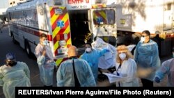 အေမရိကန္ တကၠဆက္ျပည္နယ္တြင္ ကိုရိုနာဗိုင္းရပ္ေၾကာင့္ေသဆုံးမ်ားသယ္ေဆာင္လာစဥ္ (ႏိုဝင္ဘာလ ၁၆၊၂ဝ၂ဝ)