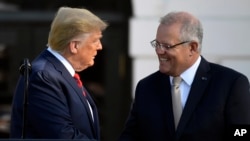 Presiden Donald Trump dan Perdana Menteri Australia Scott Morrison saat bertemu di Gedung Putih, Washington, 20 September 2019.