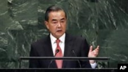 Ministro de Exteriores de China, Wang Yi, en discurso durante debate general de la 73 Asamblea de la ONU el viernes 28 de septiembre de 2018.