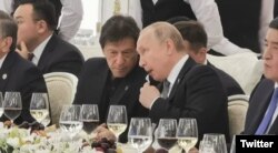 Imran Khan dan Vladimir Putin saat makan malam. (Foto: Twitter)