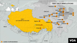 Các vụ tự thiêu ở Tây Tạng tính tới ngày 10/12/2012.