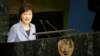 Korean President Park Geun-hye addresses the 70th session of the United Nations General Assembly at U.N. headquarters, Monday, Sept. 28, 2015.