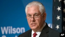 Secretary of State Rex Tillerson delivers an address at the Wilson Center in Washington, Nov. 28, 2017. Tillerson seeks to reassure Europe of America's commitment to the trans-Atlantic relationship ahead of a trip to several European capitals next week.