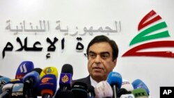 Lebanon's Information Minister George Kordahi speaks during a press conference to announce his resignation at the Ministry of Information in Beirut, Lebanon, Dec. 3, 2021. 