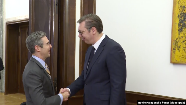 Izvršni potpredsednik Atlantskog saveta Dejmon Vilson sa predsednikom Srbije Aleksandrom Vučićem