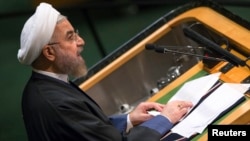 Iranian President Hassan Rouhani addresses the 69th United Nations General Assembly at the United Nations Headquarters in New York, Sept. 25, 2014.