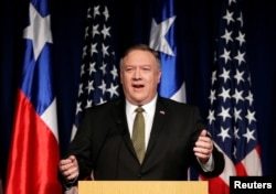 U.S. Secretary of State Mike Pompeo delivers a speech during his visit to Santiago, Chile, April 12, 2019.