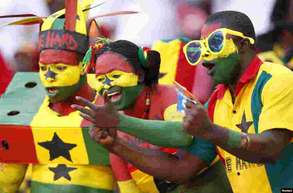 Ghana fans cheer their team during their African Nations Cup Group B soccer match against Mali at the Nelson Mandela Bay Stadium in Port Elizabeth, South Africa.