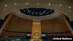ကုလသမဂ္ဂ နှစ်ပတ်လည် အထွေထွေညီလာခံ ကျင်းပနေတဲ့မြင်ကွင်း။ (စက်တင်ဘာ ၂၀၂၀၊ ဓာတ်ပုံ - United Nations)