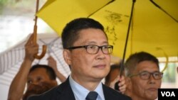 和平佔中三名發起人陳健民。香港佔中9人案審結，明年4月9日裁決。(美國之音湯惠芸)