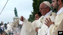 Pope Francis asperges incense on the altar as he celebrates a mass in Czestochowa, Poland on July 28, 2016. 