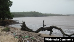 FILE - Plastic trash on the shoreline of cocoa beach in India.