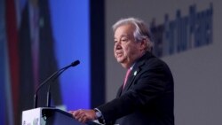 UN Secretary-General Antonio Guterres delivers a speech during the opening ceremony of the UN Climate Change Conference COP26 in Glasgow, Scotland, Nov. 1, 2021.