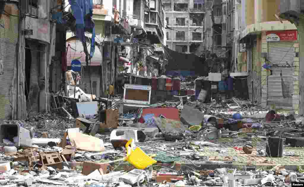 Damaged buildings and rubble are seen in old Homs city, Syria.