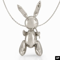 Platinum bunny on a chain by American artist Jeff Koons