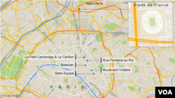 Sites of the November attacks in Paris