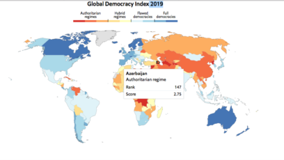 Chỉ số Dân chủ 2019 của Economist Intelligence Unit. Việt Nam xếp hạng 136/167 nước được khảo sát.