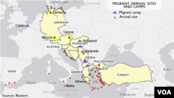 Migrant arrival points and camps