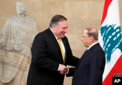 U.S. Secretary of State Mike Pompeo meets with Lebanon's President Michel Aoun at the presidential palace in Baabda, Lebanon, March 22, 2019.