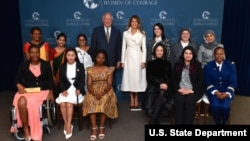 First Lady Melania Trump and Under Secretary Tom Shannon Pose for a photo with the 2017 International Women of Courage Awardees.