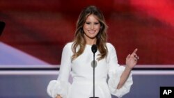 Melania Trump, durante su discurso en Cleveland, en la inauguración de la Convención Nacional Republicana en la que su esposo fue nominado oficialmente candidato del Partido Republicano.