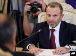 FILE - Lebanon's Foreign Minister Gebran Bassil attends a meeting in Moscow, Russia, Aug. 20, 2018.