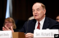 FILE - Sen. Richard Shelby, R-Ala., speaks during a Senate hearing on Capitol Hill, Sept. 20, 2017, in Washington.