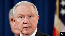 Attorney General Jeff Sessions speaks during a news conference about opioid addiction, July 13, 2017, at the Justice Department in Washington. 