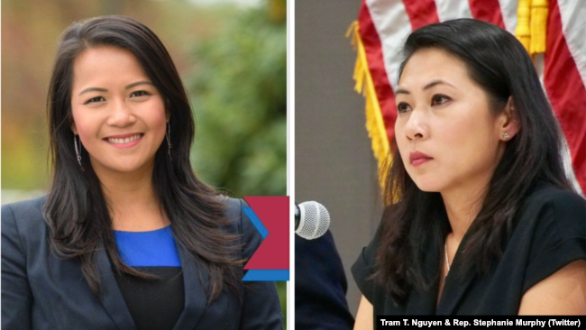 Dân biểu Hạ viện Massachusetts Trâm Nguyễn (trái) và Dân biểu Hạ viện Hoa Kỳ Stephanie Murphy đại diện Florida đều chiến thắng trước các đối thủ đảng Cộng hoà trong cuộc đua giành thêm nhiệm kỳ nữa.