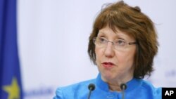 EU foreign policy chief Catherine Ashton speaks during a news conference after discussions on the controversial Iranian nuclear program in Moscow, June 19, 2012.