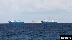 Chinese vessels are pictured in disputed South China Sea, April 21, 2017. 