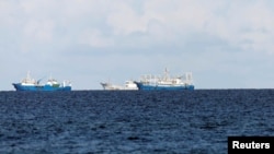 Chinese vessels are pictured in disputed South China Sea, April 21, 2017. 