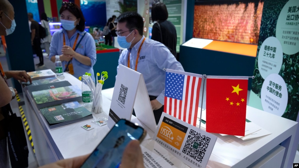 美国大豆出口协会参加在北京举行的2021年度服贸会。(2021年9月3日)(photo:VOA)