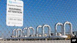 FILE - In this Nov. 3, 2015, photo, the Keystone Steele City pumping station, into which the planned Keystone XL pipeline is to connect, is seen in Steele City, Nebraska.