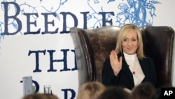 Author J.K. Rowling reads passages from her book "The Tales of Beedle the Bard" to about 200 schoolchildren at a tea party in the Parliament Hall Edinburgh, Dec, 4, 2008. 